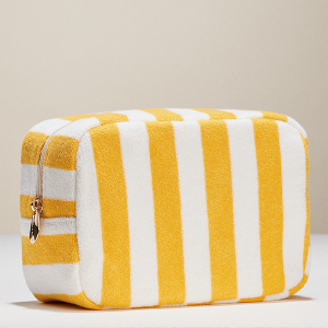 Stripe Pattern Terry Cloth Yellow Cosmetic Pouch