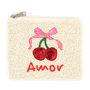 Amor Cherries Seed Bead Coin Purse