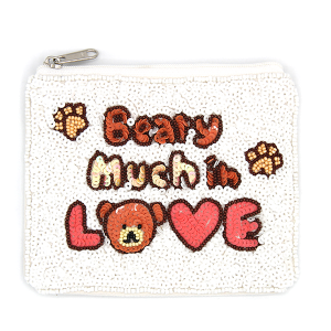 Beary Much In Love Sequin Seed Bead Coin Purse