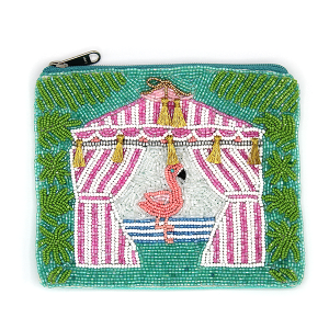 Flamingo Cabana Seed Bead Coin Purse