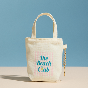 The Beach Club Stripe Canvas Mini Bag Charm Light Pink