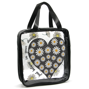 Clear Square Travel Tote Daisies Black