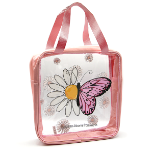 Clear Square Travel Tote Daisies Light Pink