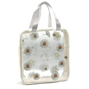 Clear Square Travel Tote Daisies White