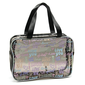 Clear Rectangle Travel Tote Love You Black