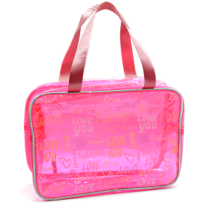 Clear Rectangle Travel Tote Love You Pink