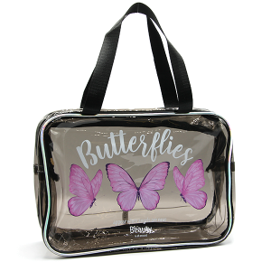Clear Rectangle Travel Tote Butterflies Black