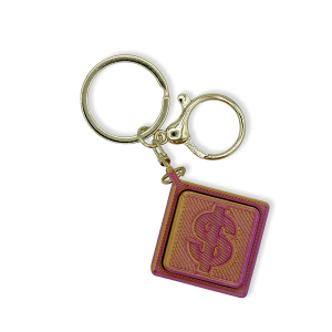 3D Printed Fidget Clicker Dollar Sign Cube Keychain Gold Purple
