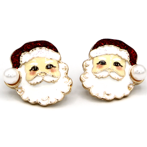 Santa Claus Glitter Hat Enamel Christmas Red Earrings