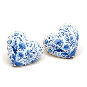 Ceramic Print Heart Blue Earrings
