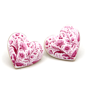 Ceramic Print Heart Pink Earrings
