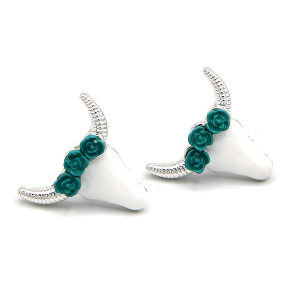Longhorn Color Coated Flowers Silver Turquoise Earrings