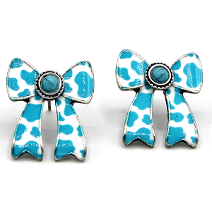 1" Bow Shape Cow Print Turquoise Earrings