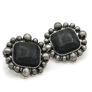 Western Navajo Pearl Square Stone Silver Black Earrings
