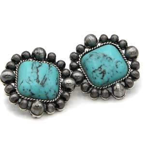 Western Navajo Pearl Square Stone Silver Turquoise Earrings