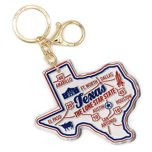 Texas Cities Map Keychain Bag Charm