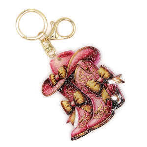 Western Cowboy Boots Pink Keychain Bag Charm