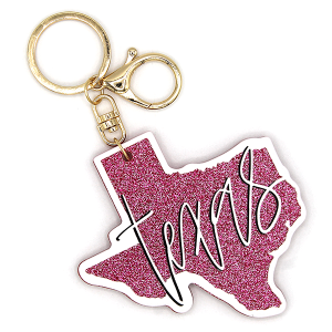 Texas Lettering Pink White Keychain Bag Charm