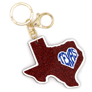 Texas Heart Glitter Red Keychain Bag Charm