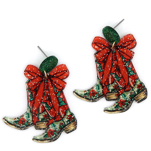 Christmas Western Boots Red Green Earrings