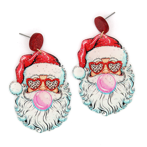 Glitter Acetate Santa Claus Bubble Gum Drop Earrings