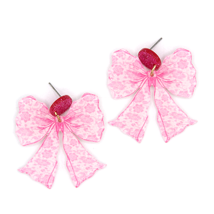Ribbon Bow Resin Pink Earrings