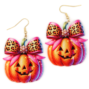 Ribbon Bow Pumpkin Drop Leopard Earrings