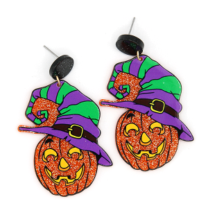Pumpkin Witch Hat Drop Halloween Earrings