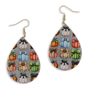 Halloween Teardrop Patterned Pumpkin Earrings