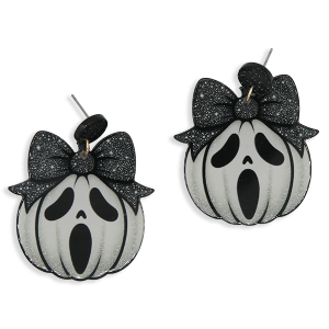 Halloween Ghost Face Pumpkin Bow Earrings