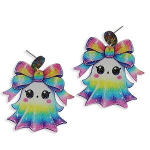 Halloween Glitter Rainbow Ghost Bow Earrings