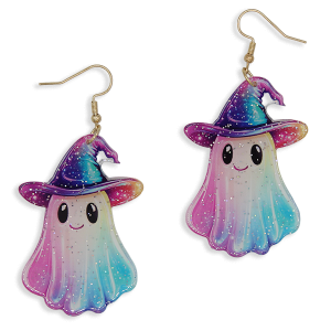 Halloween Pastel Galaxy Witch Hat Ghost Earrings