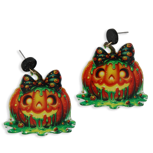 Halloween Slime Pumpkin Jack-o'-Lantern Bow Earrings