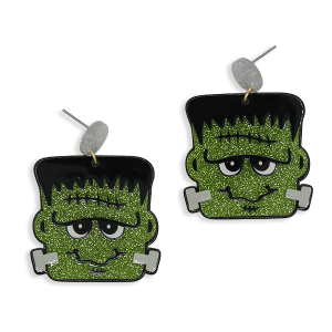 Halloween Glitter Frankenstein Monster Face Earrings
