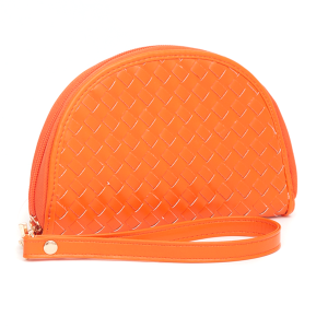 Leatherette Woven Zipper Half Moon Wallet Orange