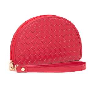 Leatherette Woven Zipper Half Moon Wallet Red