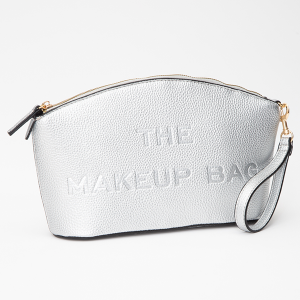 Leatherette Embossed The Makeup Bag Silver Pouch 