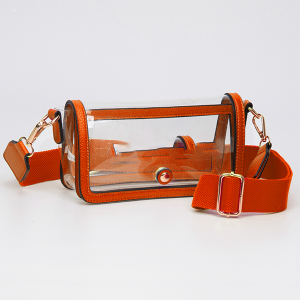 Fold Over Magnetic Snap Gameday Crossbody Clear Orange