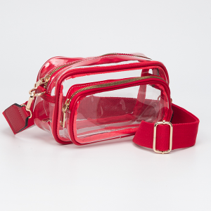 Gameday Rectangle Leatherette Crossbody Bag Clear Red