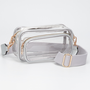 Gameday Rectangle Leatherette Crossbody Bag Clear Silver