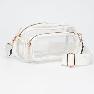 Gameday Rectangle Leatherette Crossbody Bag Clear White