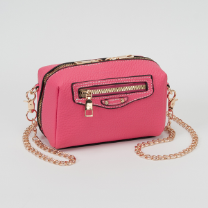 Mini Zip Pouch Chain Strap Crossbody Fuchsia