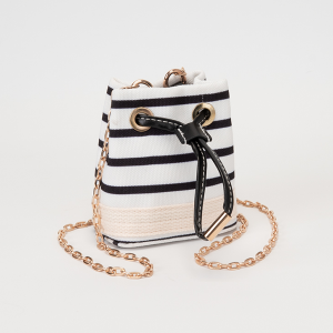 Stripe Mini Bucket Canvas Crossbody Bag Black