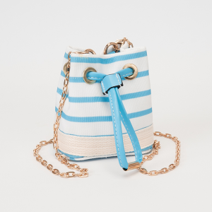 Stripe Mini Bucket Canvas Crossbody Bag Blue