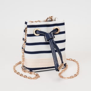 Stripe Mini Bucket Canvas Crossbody Bag Navy