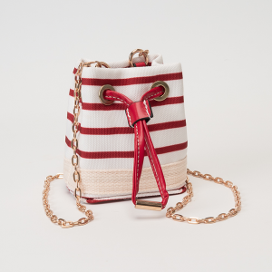 Stripe Mini Bucket Canvas Crossbody Bag Red