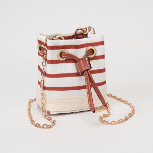 Stripe Mini Bucket Canvas Crossbody Bag Tan