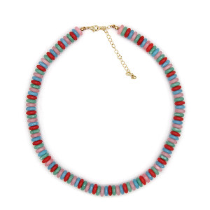 Wide Disc Marble Beaded Necklace Multi Pink