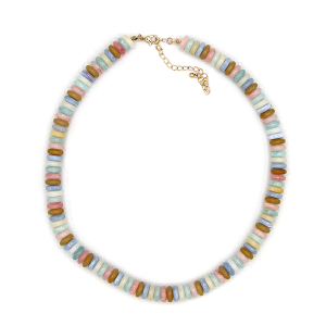 Wide Disc Marble Beaded Necklace Multi Light