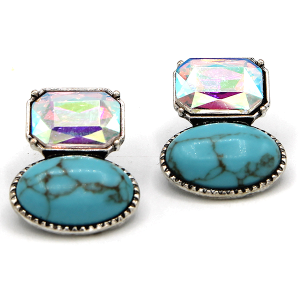 Western Turquoise Oval Stone Turquoise AB Earrings
